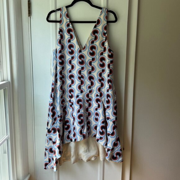 CMEO Collective Dress sz S Empire State Ruffle Asymmetric Rero Mod Print - Picture 4 of 5